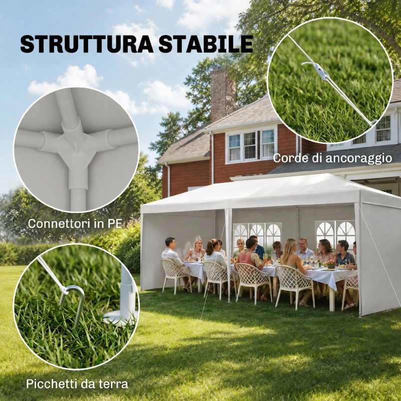 Outsunny Tendone da Giardino Pieghevole per Feste ed Eventi con Pannelli Rimovibili, 5.83x2.95 m, Bianco