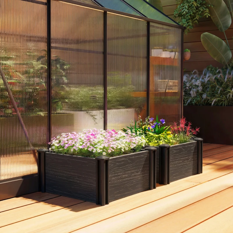 Outsunny Vinyl Raised Garden Bed Kit, 2 x 2 x 1ft Modular Elevated Garden Box with Slotting Legs and Open Bottom, Dark Grey