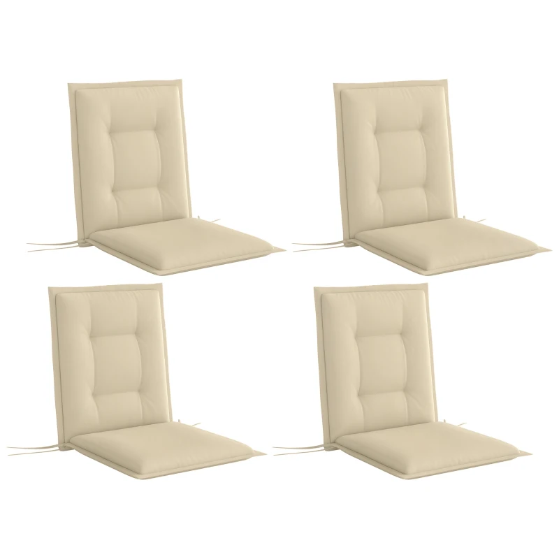 Outsunny 4er Set Sitzkissen 108 x 50 x 5 cm Stuhlkissen mit Bändern, Outdoor Indoor Sitzauflage Beige