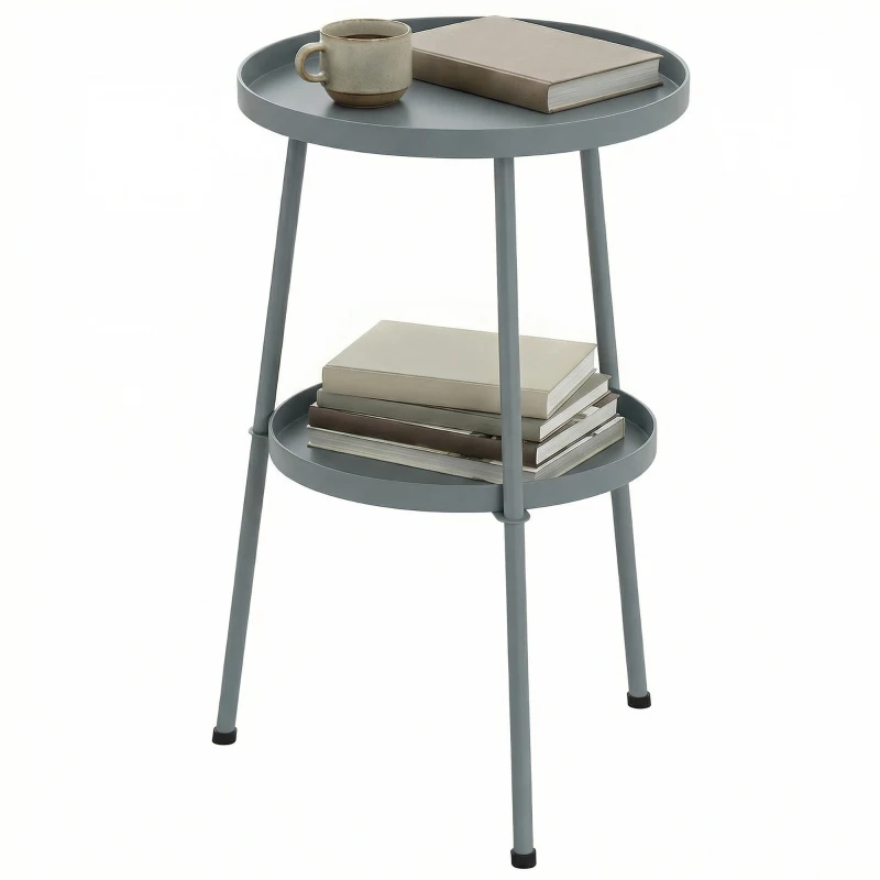 Outsunny Beistelltisch Ø36 cm, Balkontisch aus Metall Esstisch Outdoor, rund Terrassentisch für Garten Terrasse Balkon Dunkelgrau