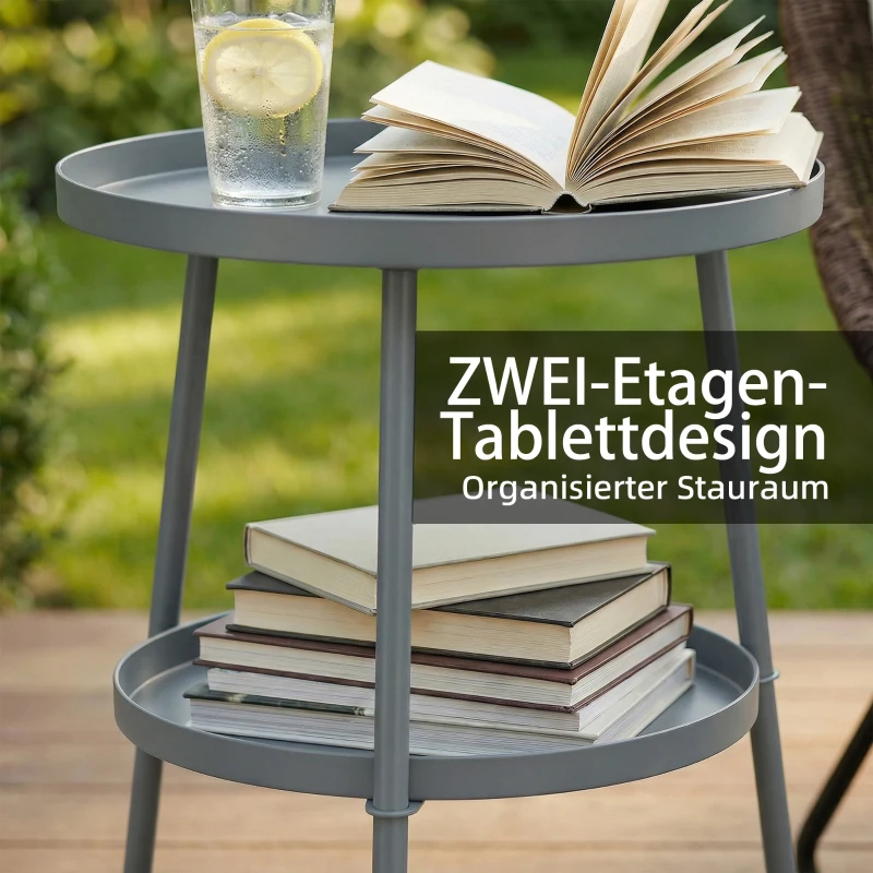 Outsunny Beistelltisch Ø36 cm, Balkontisch aus Metall Esstisch Outdoor, rund Terrassentisch für Garten Terrasse Balkon Dunkelgrau