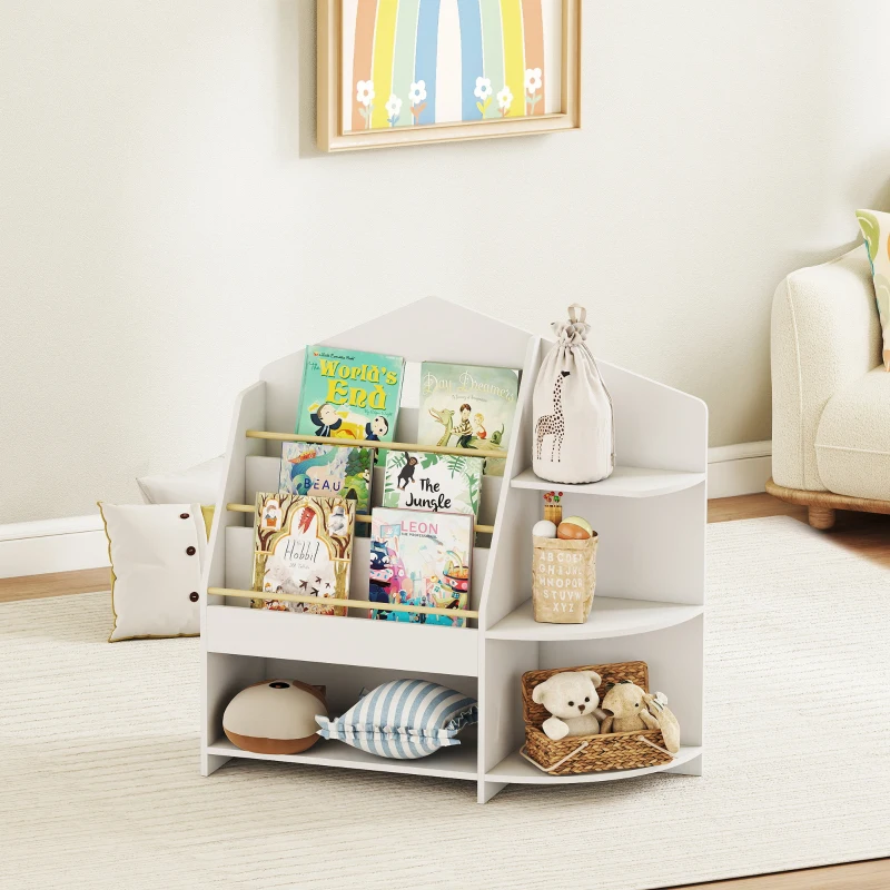 AIYAPLAY Estante infantil com 7 prateleiras para livros e brinquedos, cantos arredondados, suporta 40 kg, Branco