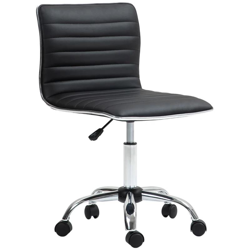 HOMCOM Höhenverstellbarer Salonstuhl mit Rückenlehne, Drehstuhl, Metall, Kunstleder, 48 x 52 x 78-90 cm, Schwarz