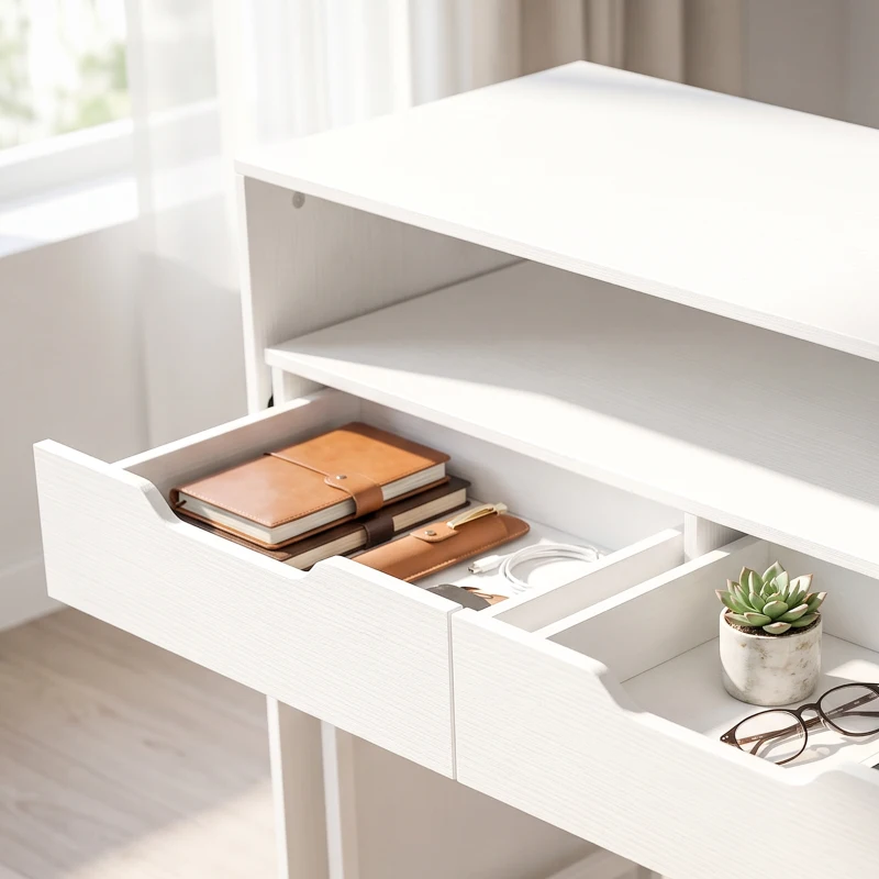 HOMCOM Secretária de Computador Extensível 100 cm com 2 Gavetas Secretária com Arrumação Estilo Moderno Branco