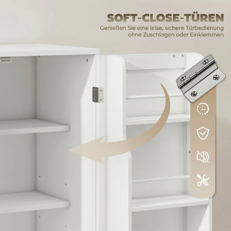 HOMCOM Modernes Küchen-Sideboard mit Schublade, verstellbaren Regalen, kleine Küchen-Vorratskammer mit Türfächern, Weiß