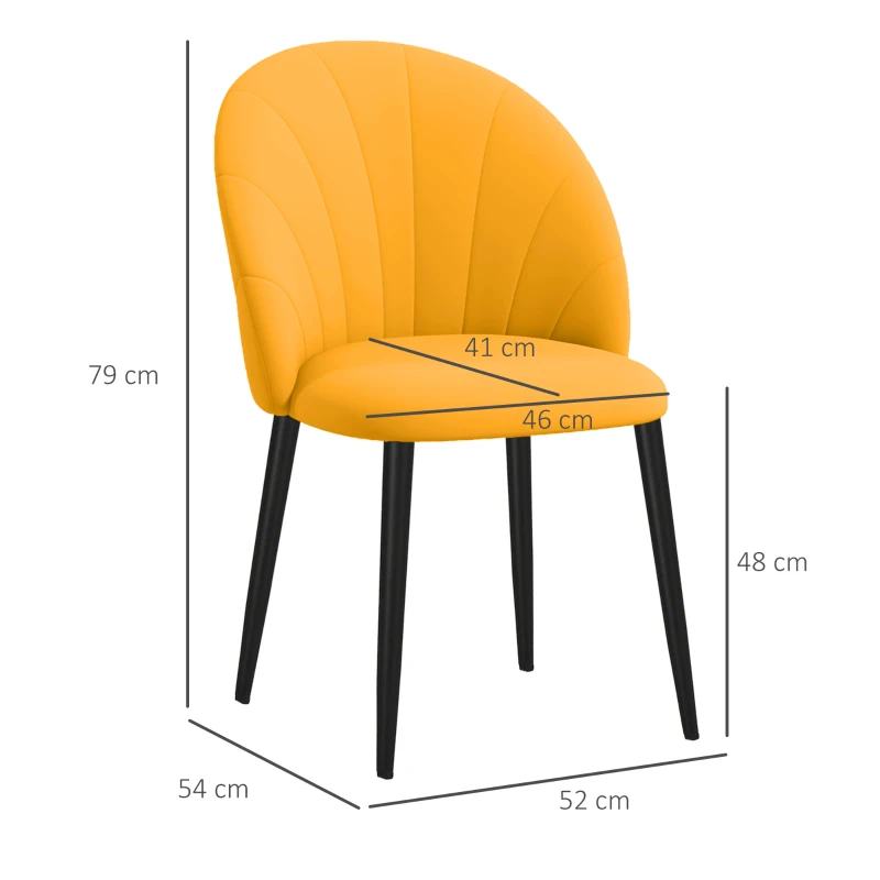 HOMCOM Set 2 Sedie da Pranzo Design Nordico in Metallo e Tessuto Effetto Velluto Giallo e Nero, 52x54x79 cm