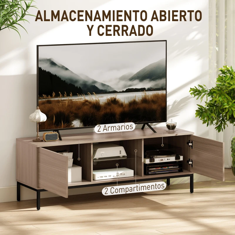 HOMCOM Mueble de TV con Compartimento Orificio de Cables y Estante Ajustable para Televisión de 60 Pulgadas 140x40x49,5 cm Gris