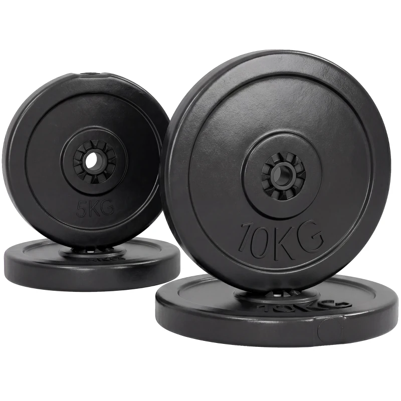 HOMCOM Set de Discuri de Greutăți pentru Antrenament, 5 kg și 10 kg, Negru