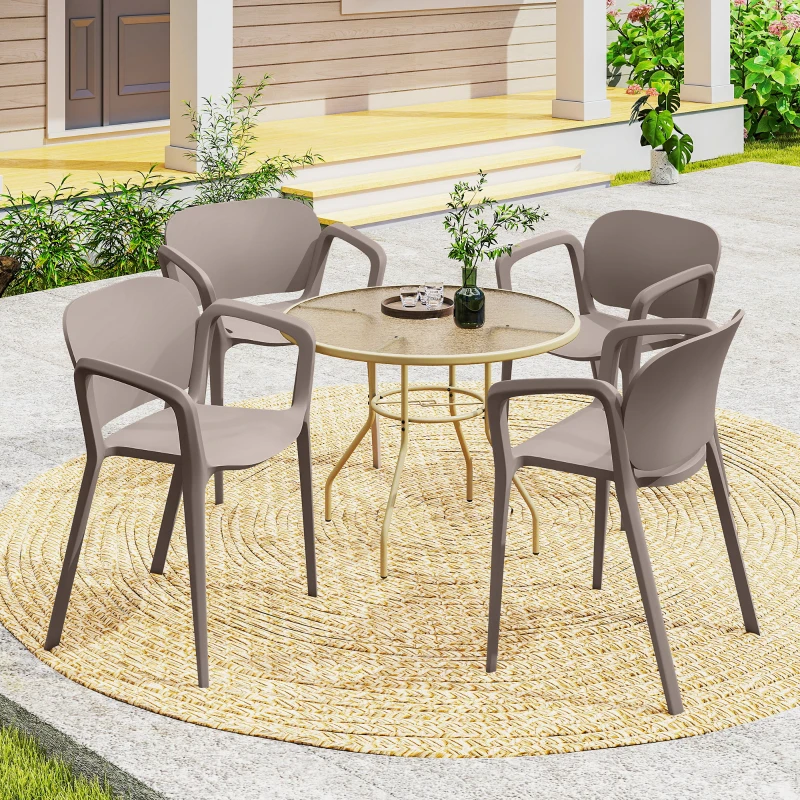 Outsunny Set 4 Scaune de Grădină Stivuibile din Plastic Moderne cu Mânere 60x56x75 cm, Gri