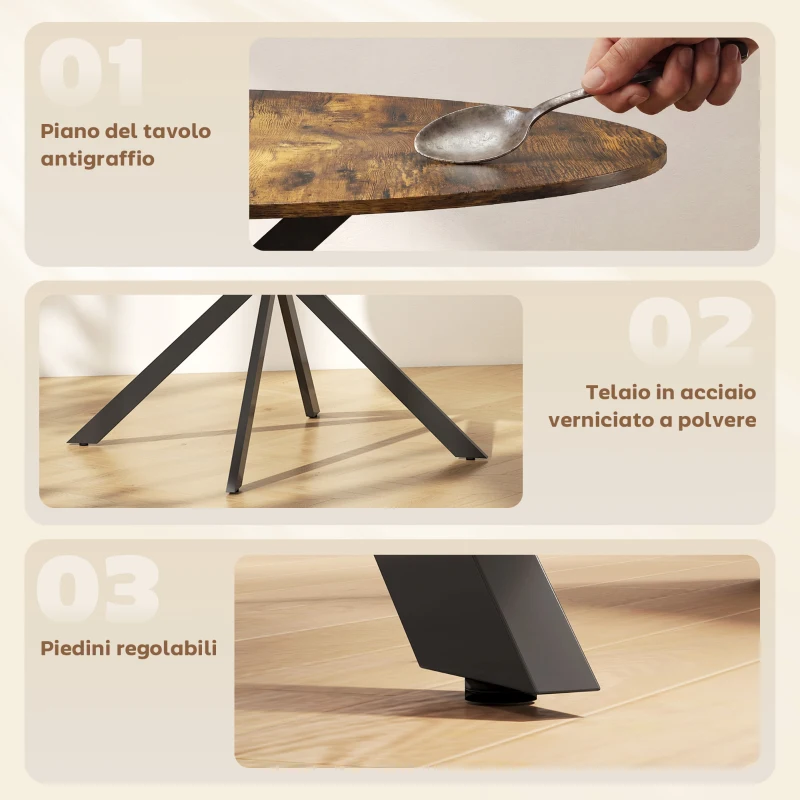 HOMCOM Tavolo da Pranzo Rotondo Stile Industriale con Gambe a Croce in Acciaio, Ø100x75 cm, Marrone Rustico