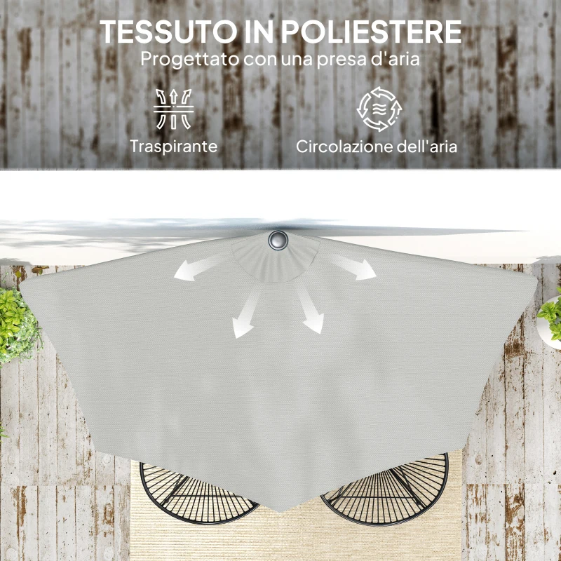 Outsunny Ombrellone da Parete Mezzaluna Salvaspazio con Apertura a Manovella, 2.7x2.4 m, Grigio Chiaro