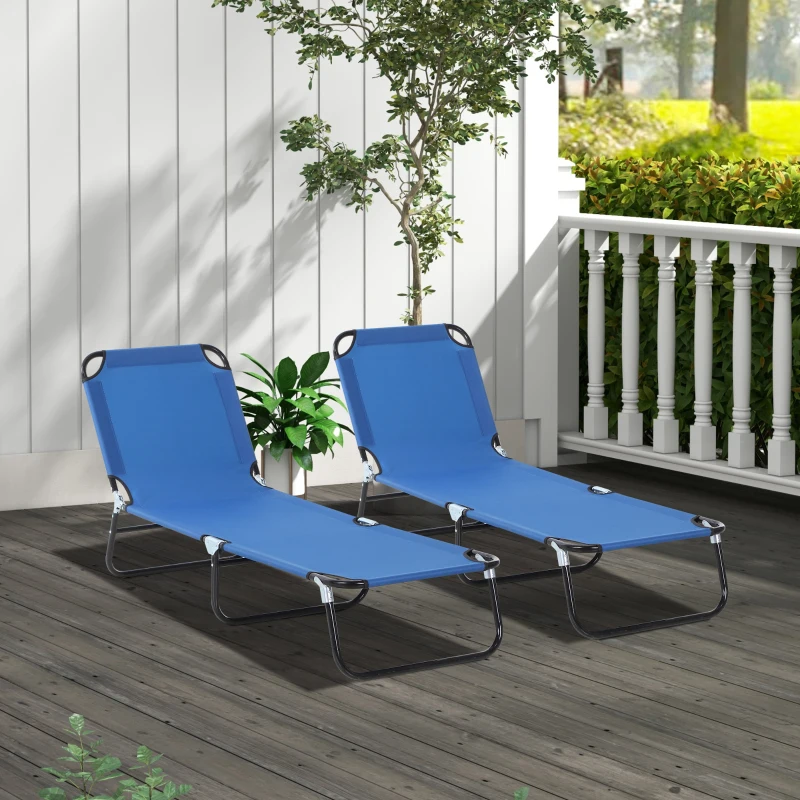 Outsunny Conjunto de 2 Tumbonas Plegables y Reclinables con Respaldo Ajustable en 5 Niveles Carga 120 kg 188x56x28 cm Azul