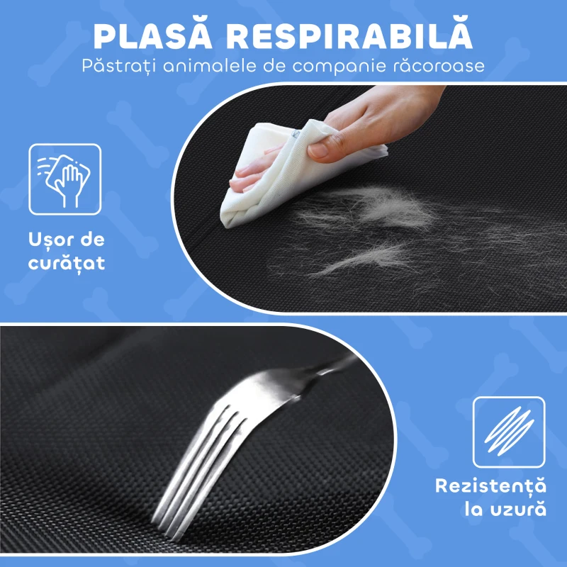 PawHut Pat Ridicat pentru Câini, Pat de Camping pentru Câini și Pisici cu Tetieră Reglabilă, Material Respirabil Texteline, pentru Interior și Exterior, 91x69x29 cm, Negru