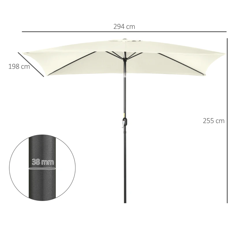 Outsunny Sombrilla de Aluminio 195x295x253 Parasol Rectangular de Jardín Inclinable con Manivela y Poste Desmontable Crema