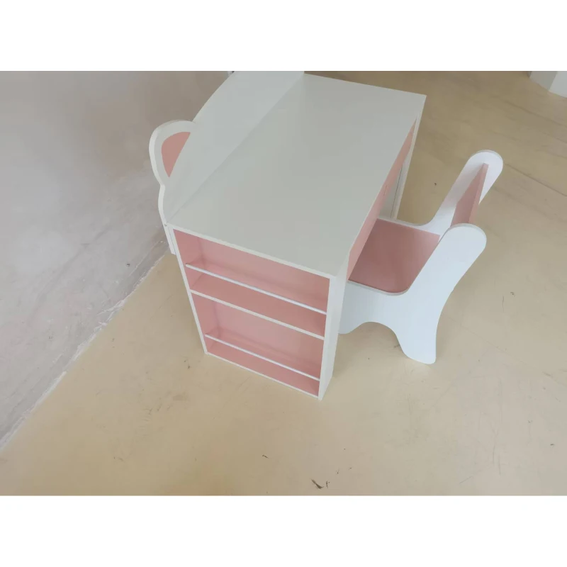 AIYAPLAY Conjunto Mesa Infantil com Cadeira Estante Lateral 3-8 Anos Gaveta Design com Orelhas de Raposa Branco