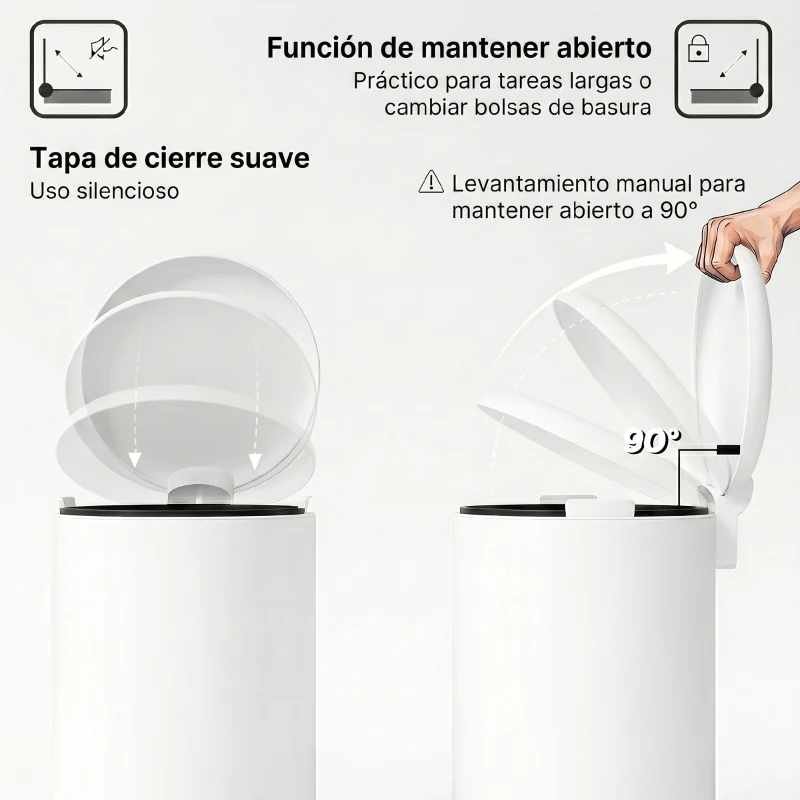 HOMCOM Papelera de Cocina 30L con Pedal Tapa de Cierre Suave y Cubo Extraíble para Dormitorio Oficina Estudio Salón Crema