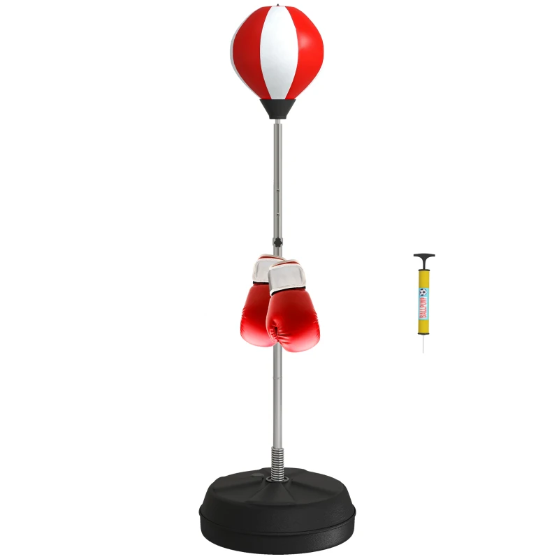 HOMCOM Punching Ball de Podea cu Înălțime Reglabilă, Mănuși și Bază Reîncărcabilă, 43x43x126-144 cm, Roșu și Alb