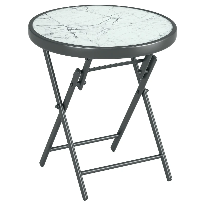 Outsunny Table basse pliante table d'appoint pliante plateau effet marbre en verre trempé structure métal ronde Ø45 x 50 cm blanc