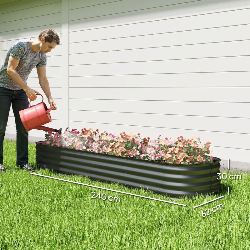 Outsunny Jardinière carré potager de jardin en acier galvanisé modulable pour légumes plantes fleurs, 240 x 62 x 30 cm gris foncé