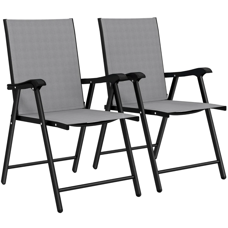 Outsunny Set de 2 Scaune de Grădină Pliabile cu Cotiere, Gri Deschis