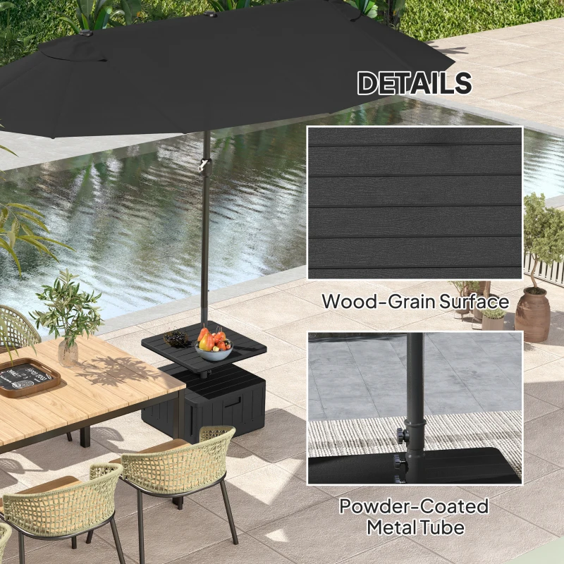 Outsunny Pied de parasol carré avec plateau de table, support parasol en HDPE à roues, remplissage eau sable 53 x 53 x 45 cm noir