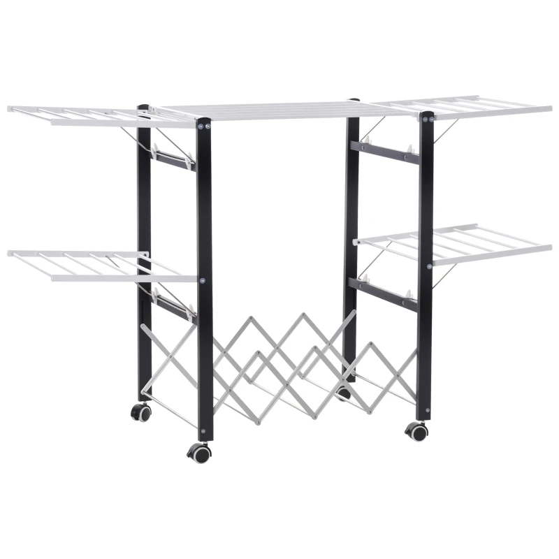 HOMCOM Tendedero de Ropa con Ruedas Plegable Tendedor Vertical de Aluminio con 4 Alas Laterales y Estante 157,5x54x101cm Blanco
