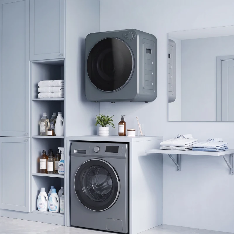 HOMCOM Uscător de rufe mini 4 kg cu 5 programe până la 60℃ 800W/400W uscător cu evacuare cu tambur din oțel inoxidabil Gri