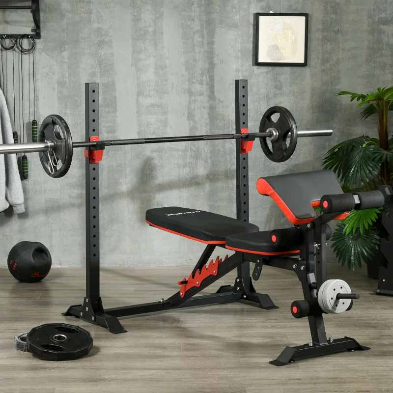 SPORTNOW Banco de Musculación Multifuncional con Respaldo Reclinable y Soporte de Barras Altura Ajustable 180x110x126 cm Negro