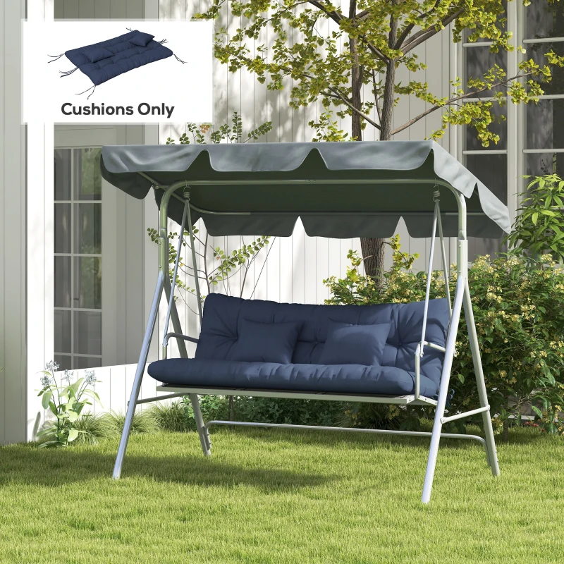 Outsunny 4er-Set Sitzkissen, 150x50 cm wasserabweisend Stuhlkissen mit Bindebänder, 10cm dick Marineblau