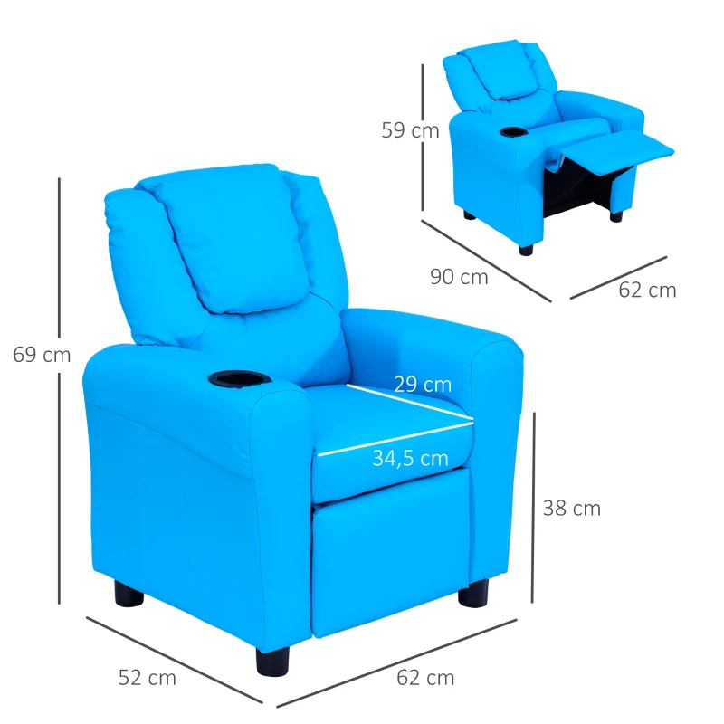 HOMCOM Cadeirão infantil com encosto reclinável 62 x 52 x 69cm Estrutura em madeira maciça Azul