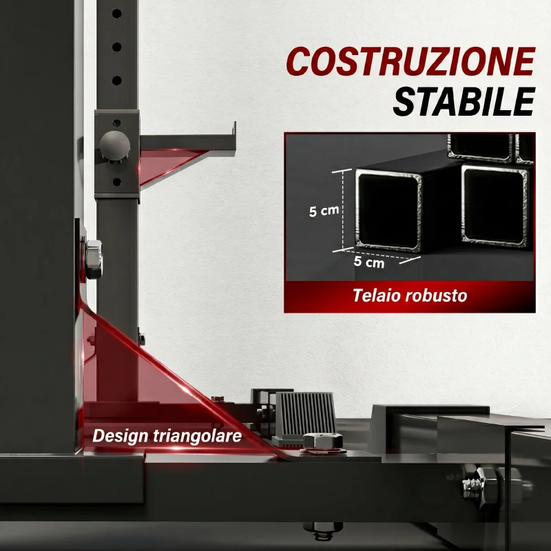 HOMCOM Set di 2 Rack Supporto per Bilanciere in Acciaio, Altezza Regolabile su 12 Livelli, 50x49x124-154cm, Nero