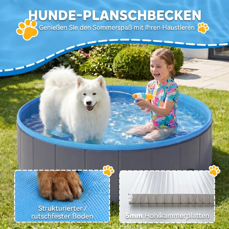 PawHut Faltbarer Hundepool für Große und Mittelgroße Hunde, mit Anti-Rutsch-Boden für Enten, Innen- und Außen, 120x30cm