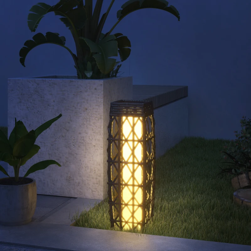 Outsunny Lampă Solară de Grădină cu Iluminare LED, din Oțel și Ratan PE, 20x20x68 cm, Gri