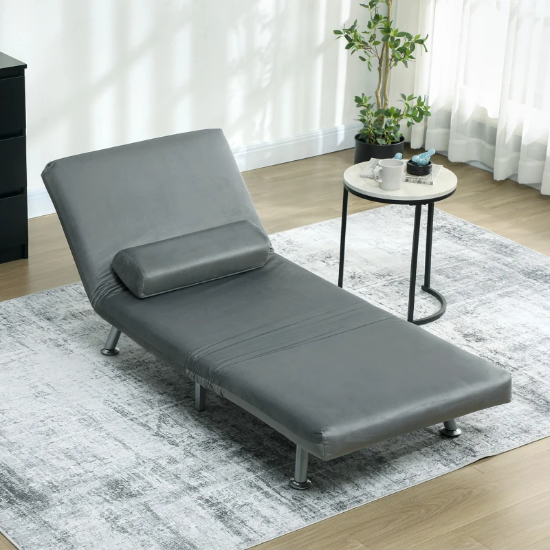 HOMCOM Klappsessel mit Bettfunktion, klappbarer Relaxsessel in Samtoptik, Verstellbare Rückenlehne, 75 x 70 x 75 cm, Grau