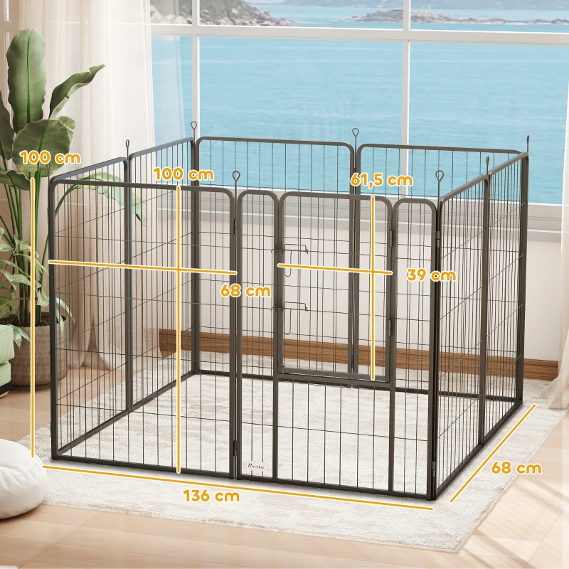 PawHut Parque para Perros de 8 Paneles de 100 cm de Altura con Puerta para Interior y Exterior Negro