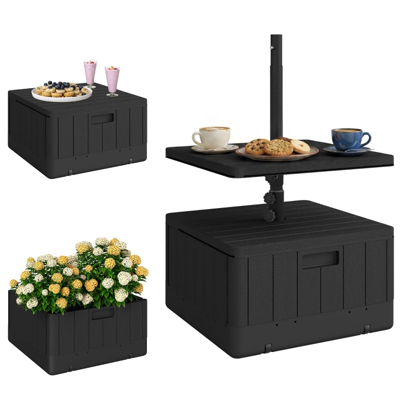 Outsunny Pied de parasol carré avec plateau de table, support parasol en HDPE à roues, remplissage eau sable 53 x 53 x 45 cm noir