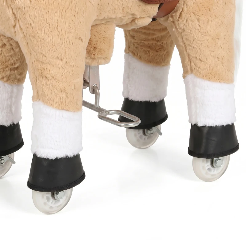 AIYAPLAY Caballo balancín de peluche con cabeza giratoria, ruedas rodantes y sonidos de relincho, desde 2 años, marrón claro