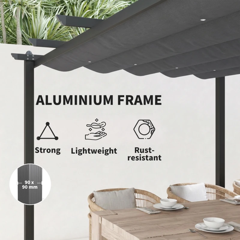 Outsunny 3 x 4m Aluminium Pergola, with Retractable Roof - Dark Grey