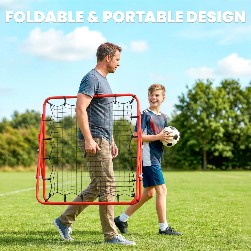 HOMCOM Rebounder Net, Practise Kickback Goal, for Teens, Adults Training - Red