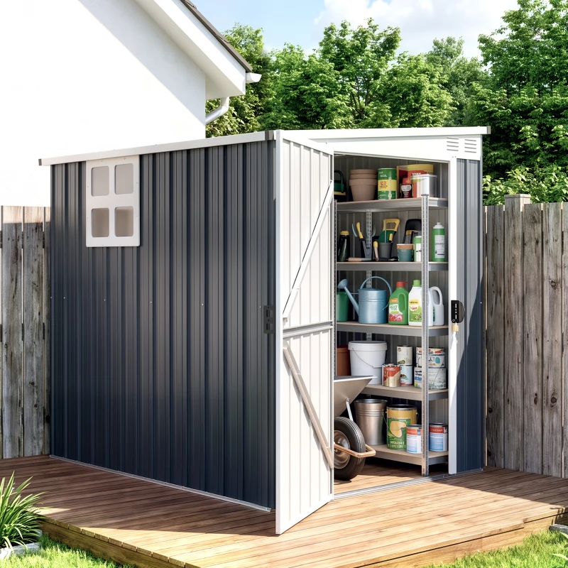 Outsunny Casetta da Giardino in Acciaio 1.2x1.9 m con Porta Bloccabile e Prese d'Aria, Grigio Scuro
