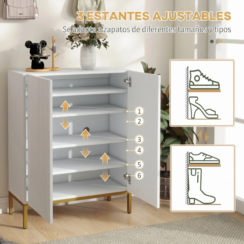 HOMCOM Mueble Zapatero de 5 Niveles con Puertas Estantes Ajustables para 15-20 Pares de Zapatos 72x31,5x95 cm Blanco