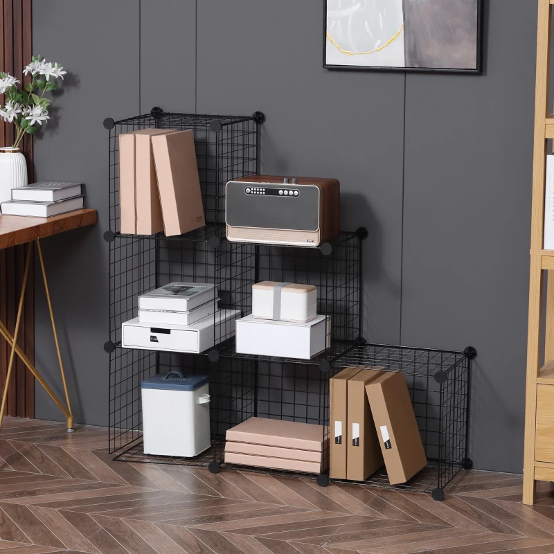 HOMCOM Metallwürfel-Regal, Anpassbarer Würfelschrank für Kleidung, Bücher, Spielzeug, flexibel, 109L x 37B x 109H cm, Schwarz