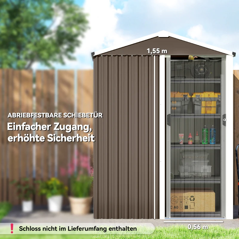 Outsunny Metall Gerätehaus 1,1 m², Geräteschuppen mit Sattedach Abschließbarer Schiebetür Handschuhen, 136 x 87 x 176 cm