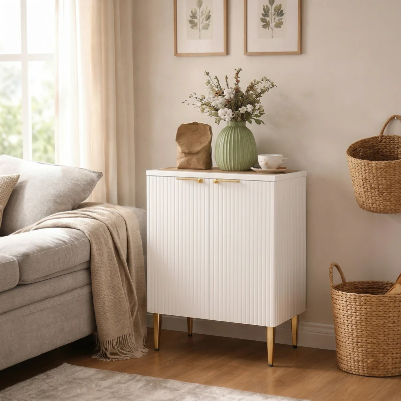 HOMCOM Buffet cuisine meuble de rangement avec 2 portes étagère réglable pieds métalliques surélevés 60 x 40 x 80 cm blanc