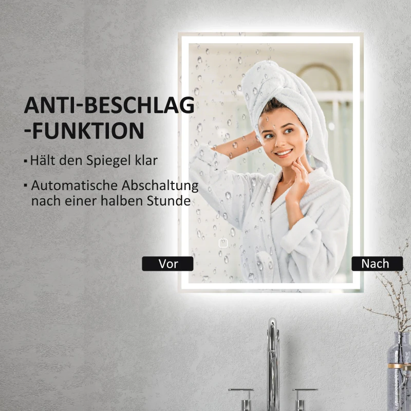HOMCOM Badspiegel Badezimmerspiegel Wandspiegel LED´s. Berührungsschalter, Weiß