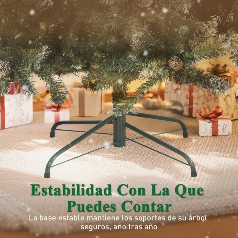 HOMCOM Árbol de Navidad Artificial 150 cm con 581 Ramas con Nieve 44 Piñas y Soporte Metálico Plegable Fácil Montaje Verde