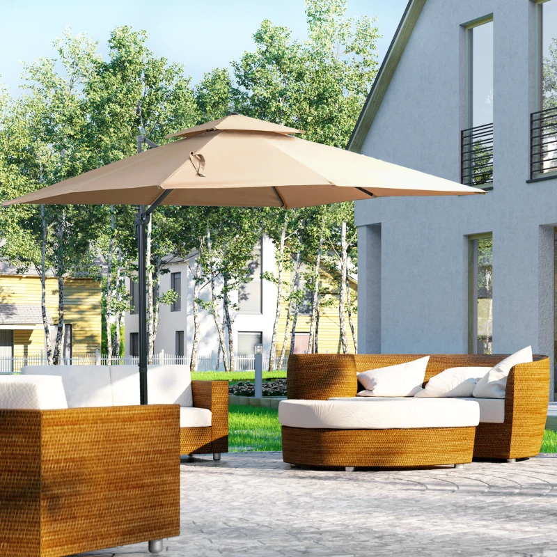 Outsunny Sonnenschirm 3x3m Gartenschirm Alu Terrassenschirm 360 grad schwenkbar Khaki