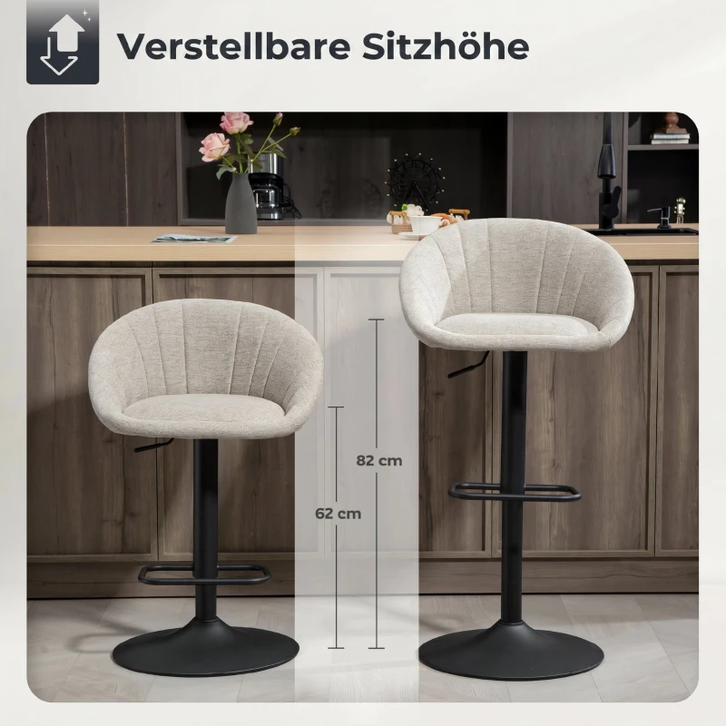 HOMCOM Barhocker 2er Set Drehbar Barstuhl mit Armlehnen und Rückenlehne für Küche
