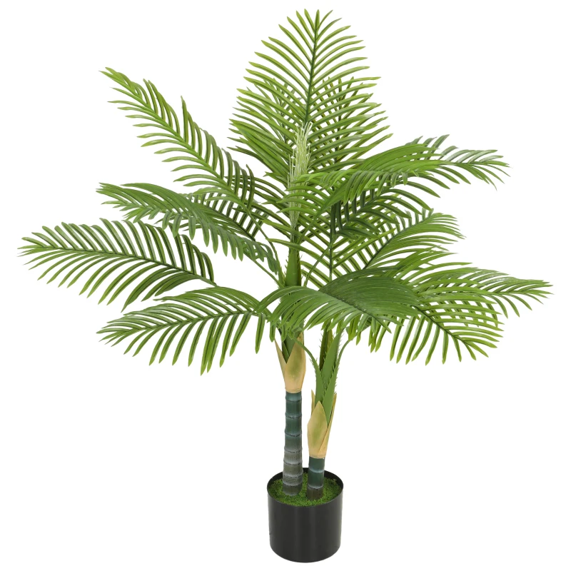 HOMCOM Artificial Palm Tree with 14 PEVA Leaves, 120cm Decorative Artificial Plant with Pot and Moss Effect, Green