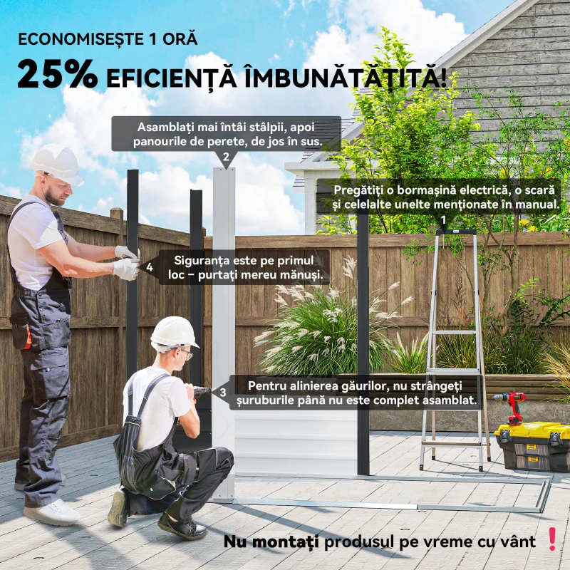 Outsunny Magazie pentru Unelte cu Uși Glisante și 4 Orificii de Aerisire, din Oțel și Polipropilenă, 196x236x208 cm, Gri Închis
